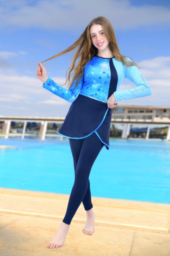 2-delad baddräkt blå (burkini)
